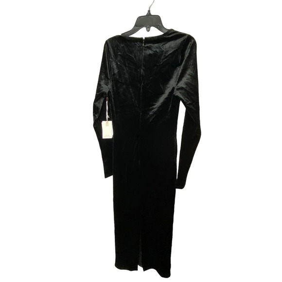 NWT Good American Crushed Velvet Midi Dress SMALL Deep V-Neck Long Sleeve Black - Picture 3 of 5